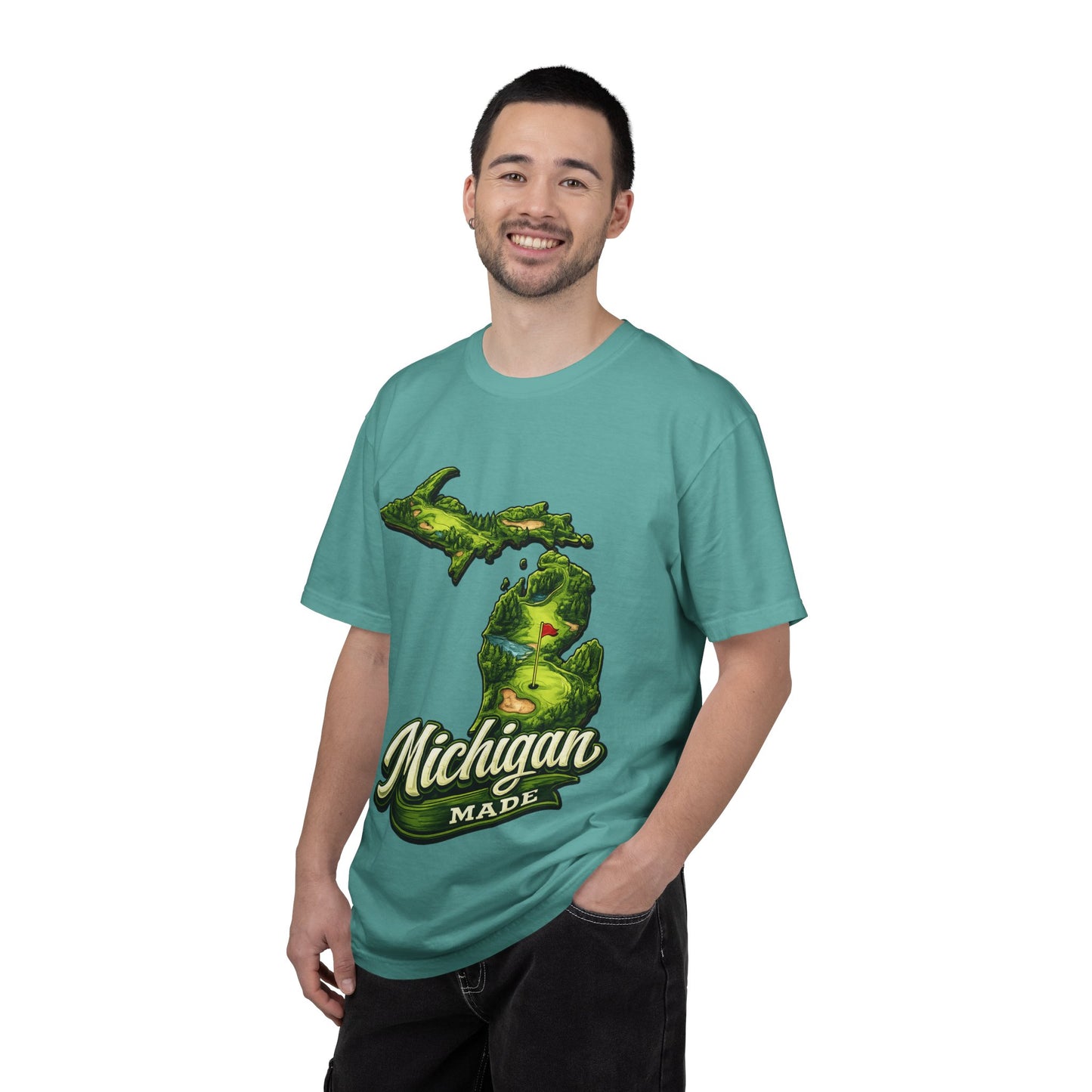 Michigan Made T-Shirt — Retro Green Map Graphic