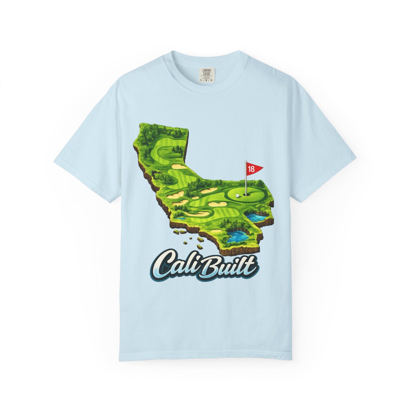 Golf California T‑Shirt — 'Cali Built' State Map Golf Course Design