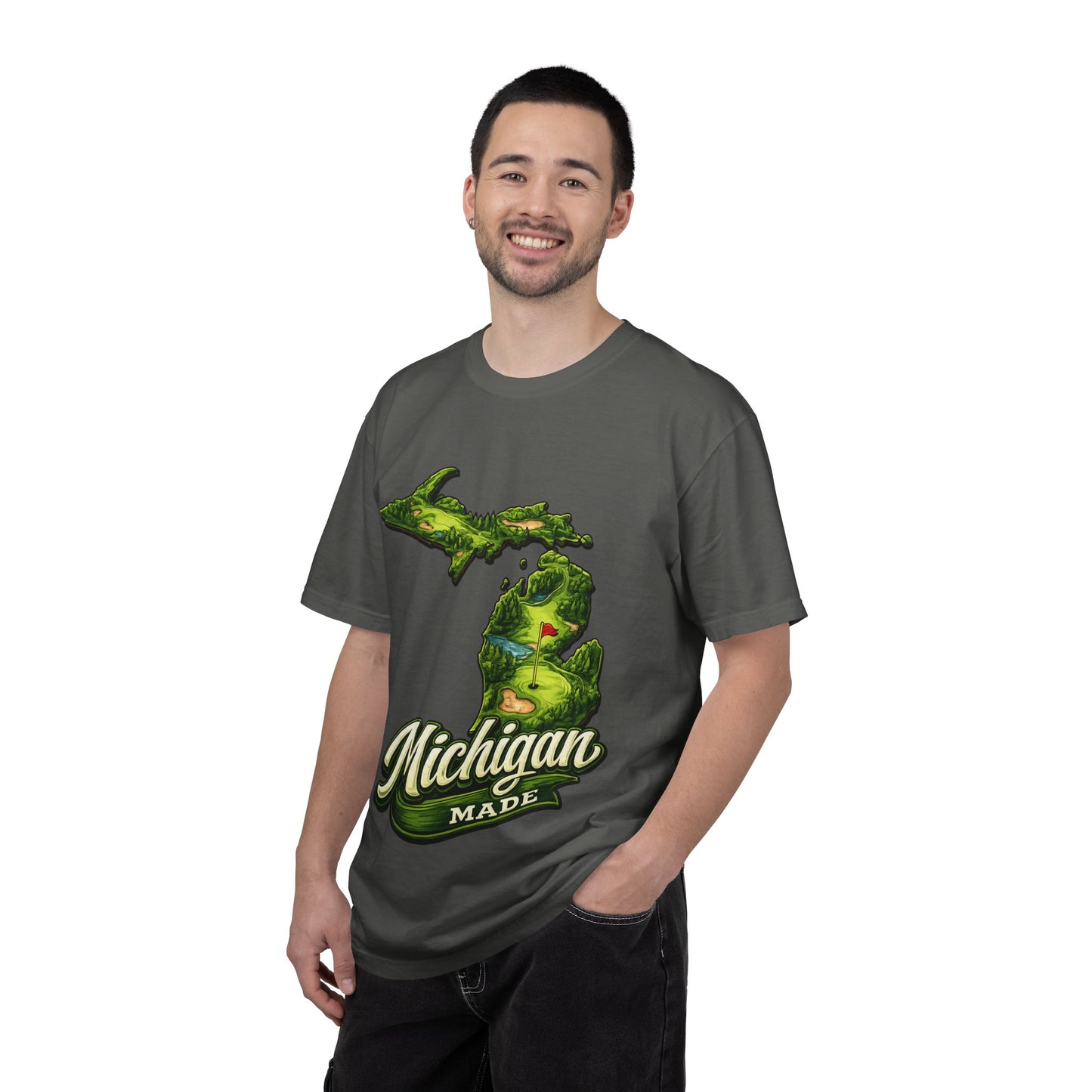 Michigan Made T-Shirt — Retro Green Map Graphic
