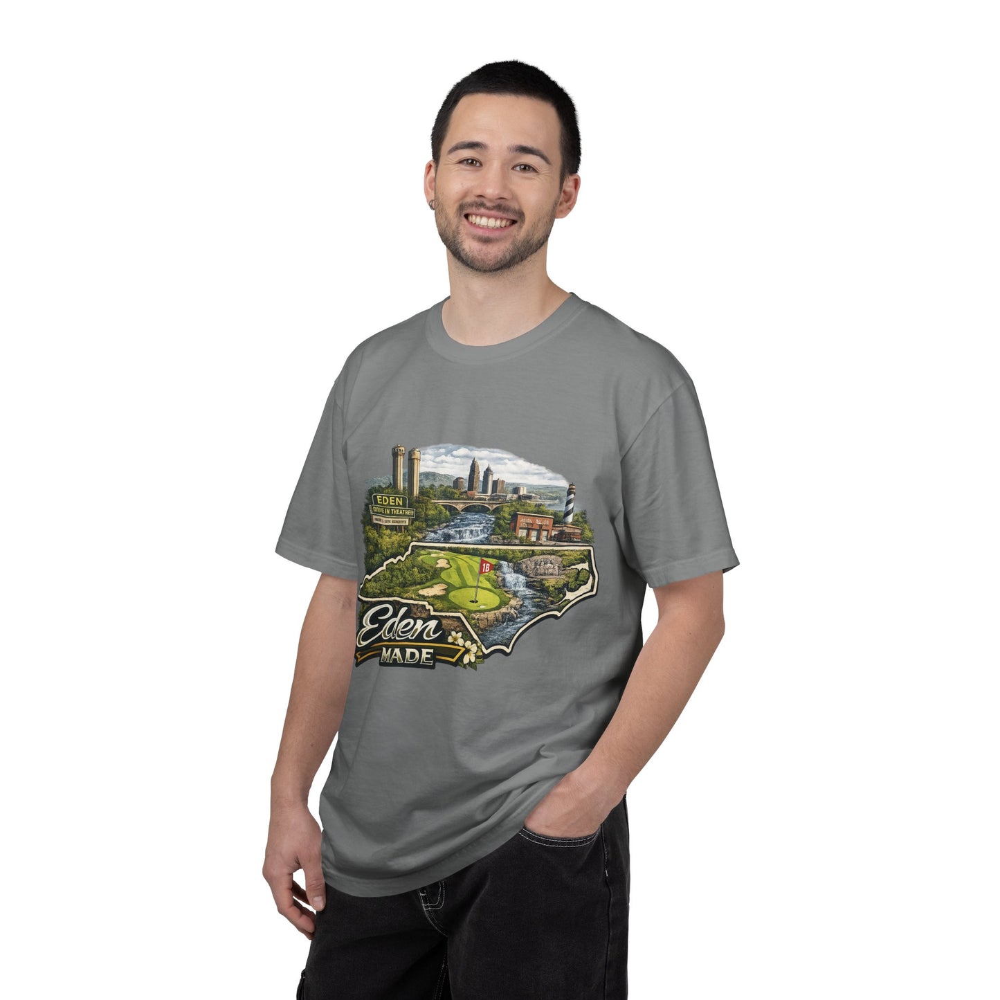 T-Shirt — 'Eden Made' Scenic Cityscape Tee (Vintage Travel/Local Pride)